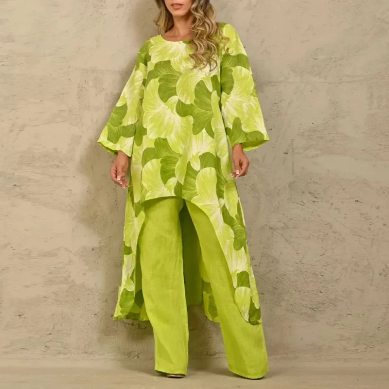 Zomer Nieuwe Damessets Mode Casual Losse Grote Bedrukte Onregelmatige Tweedelige Topsets Dames Outifits - Image 4