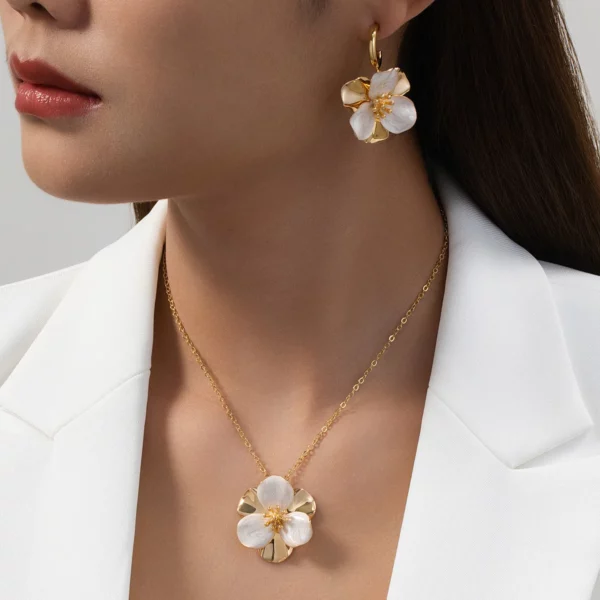 Trendy Sieraden Set Voor Vrouwen Meisjes Gekleurde Olie Drip Bloem Ketting Bloemen Oorbellen Holiday Party OL Gift Mode AS020