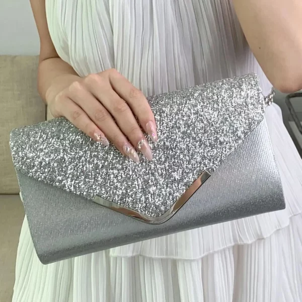Zilveren clutch bags V-ontwerp metalen ketting glitter lovertjes avondtassen met envelop feest bruiloft casual dame handtassen banket D