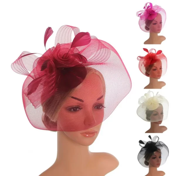Vrouwen Tovenaar Hoed Elegante Veer Sluier Mesh Retro Lichtgewicht Kostuum Accessoires Pure Kleur Vrouwen Bruiloft Bruids Hoed Voor Par