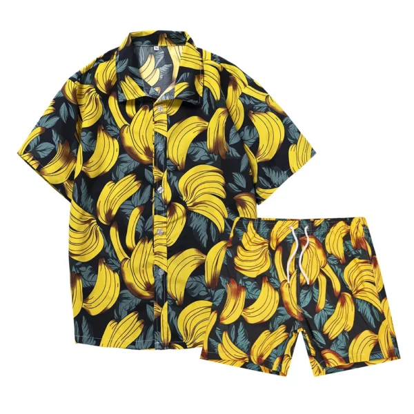 Hawaii collectie strandstijl 2-delige set shirt heren met 3D bananenprint zomer pak kraag korte mouwen Man strandbroek set