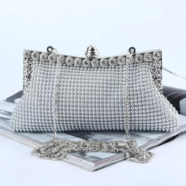 Avond Goud Clutch Bag Glitter Kraal Design Elegante Vrouw Feesttassen Vintage Mode Bruidsbeurs Zilveren Handtassen Nachttas