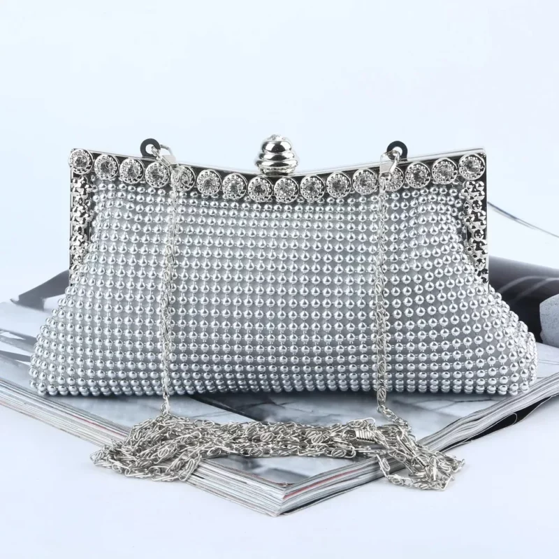 Avond Goud Clutch Bag Glitter Kraal Design Elegante Vrouw Feesttassen Vintage Mode Bruidsbeurs Zilveren Handtassen Nachttas