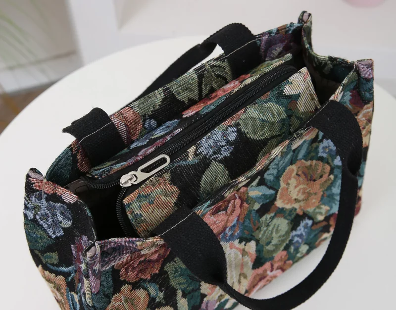 Dames draagtas met bloemenprint, zware stoffen tas, draagbaar voor werk, mode draagtas met hoge capaciteit voor alle gelegenheden - Image 2