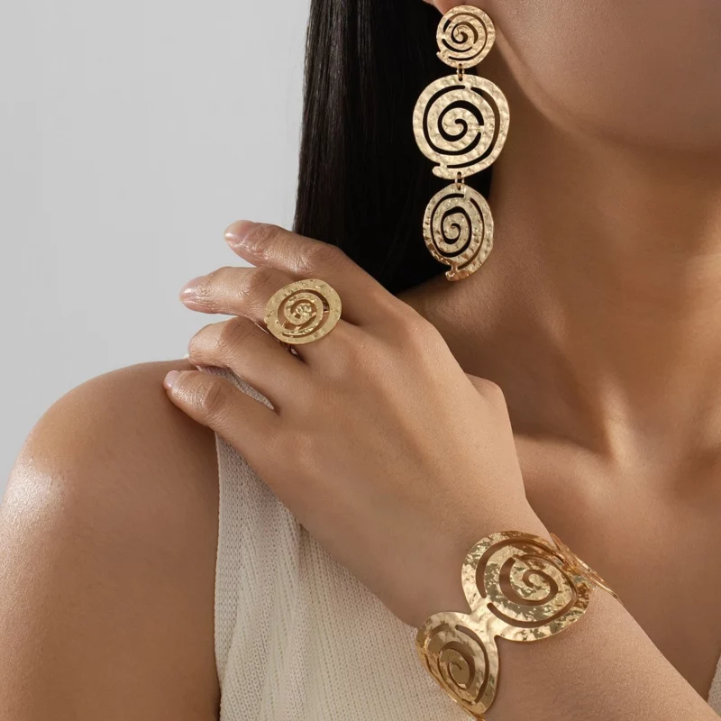 Overdreven Creatieve Metalen Spiraal Zonnebloem Open Ring Armband Set Voor Vrouwen Meisjes Party Gift Mode-sieraden AS021 - Image 6