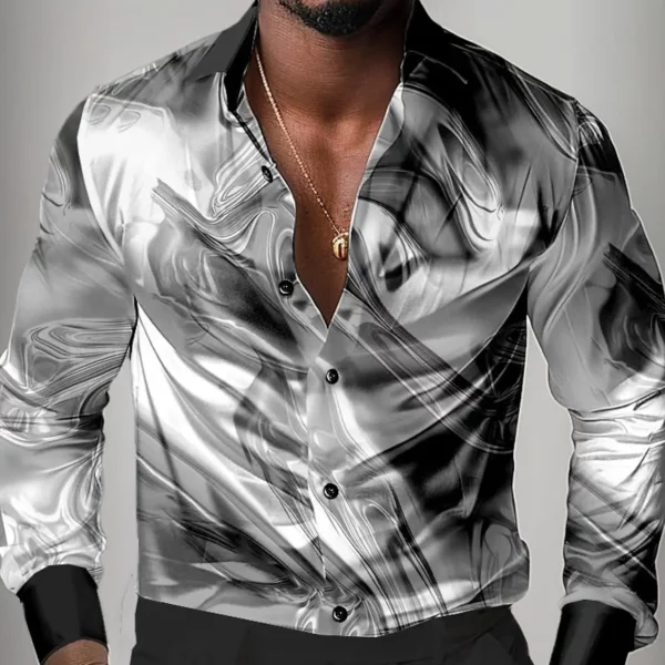 Heren overhemd met lange mouwen, casual mode, 3D-geprint polyester, zwart en wit bedrukt overhemd, heren reversoverhemd met lange mouwen