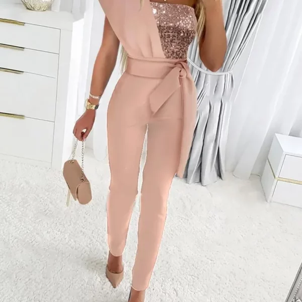 Vrouwen Jumpsuit 2025 Zomer Bodysuit Sexy Party Overalls Mouwloze Lange Broek Rompertjes Lace-up Slim-fit Sequin Femme broek