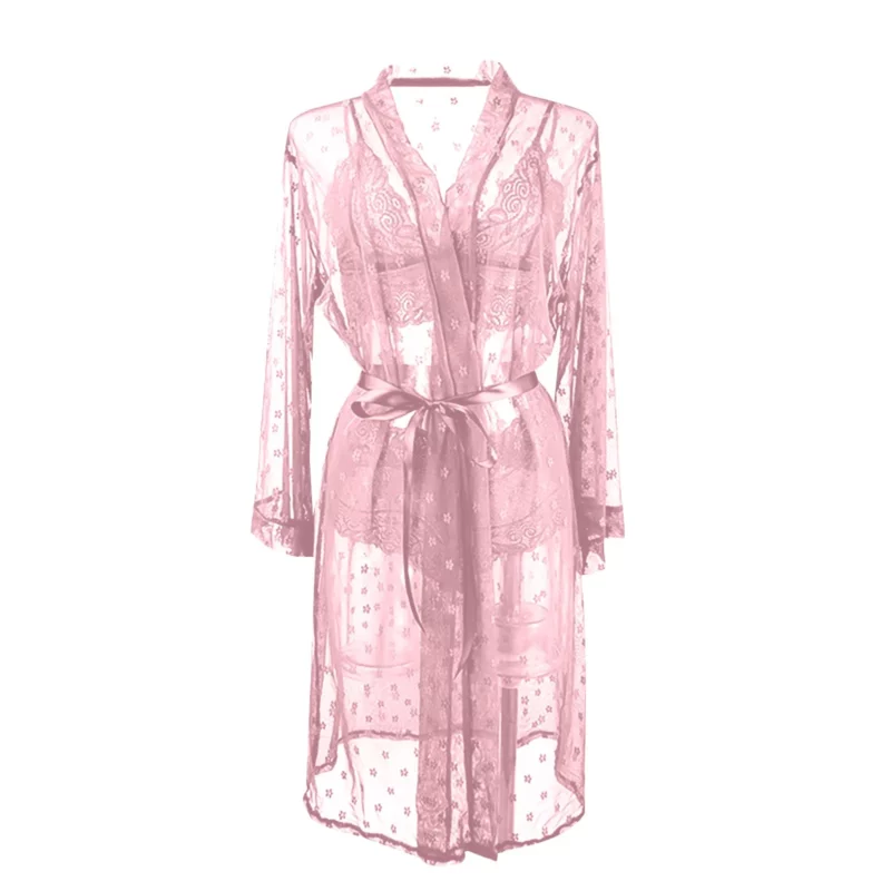 Dames gewaadjurk met beha panty 3-delige set sexy lingerie kant pure doorzichtige pyjama set erotische porno babydoll nachthemd - Image 3
