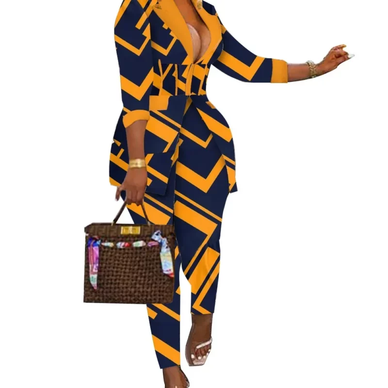 Sexy tweedelig pak voor dames blazer en broek set print lange mouwen jassen en broeken streetwear dames herfst winter - Image 3