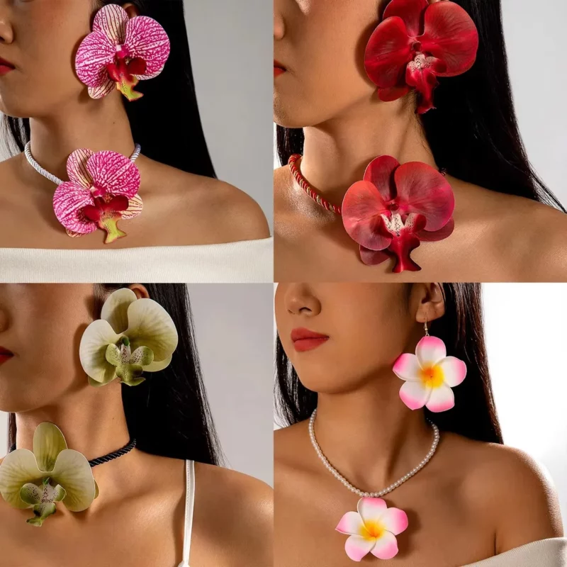 Tocona Bohemen Trendy Grote Vlinder Orchidee Bloem Oorbellen voor Vrouwen Nieuwe Overdreven Elegante Partij Bruiloft Ketting Sieraden Set