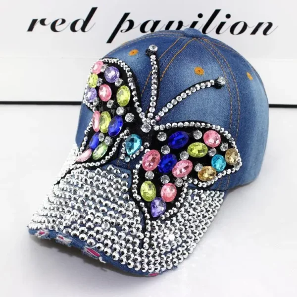 Nieuwe Mode Outdoor Dameshoed Strass Sporthoed Baseball Caps Zonnehoed Cowboypet Gouden Vlinder