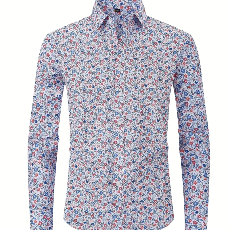 2024 Mode Trend Street Fashion Shirt 3d Bedrukt Bloemenklein Patroon Bedrukt Shirt Met Lange Mouwen Revers Shirt Casual Herenkleding - Image 2