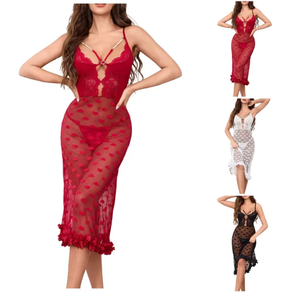 Vrouwen Valentijnsdag Porno Jurk Erotisch Transparant Hart Borduren Mesh Nachthemd Diepe V Half Cup Lingerie Sex Kostuums