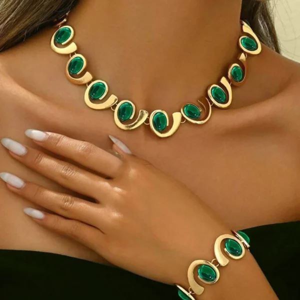 Gekleurde steen geometrische armband ketting set voor vrouwen eenvoudige mode-sieraden accessoires hete verkoop feestcadeau 2025, nieuwe stijl