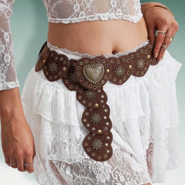 1PC Y2K Gongsang Celebrity Dress Western Cowboy Heart Belt Unique Fashion Retro Style One-Piece Dress with Belt