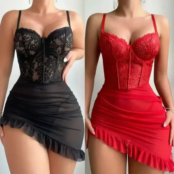 Transparante beugelbeha erotische set sexy fee lingerie dames doorzichtige kanten nachthemd pyjama sets delicate sexy nachtjapon