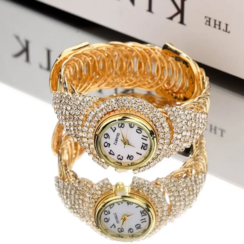 Luxe gouden armbandhorloge legering hart quartz horloge ronde kristallen polshorloges dames - Image 2