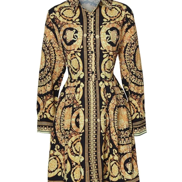 Dames herfstkleding bloemen vintage revers lange mouwen nauwsluitende rok met knoop open voor dames