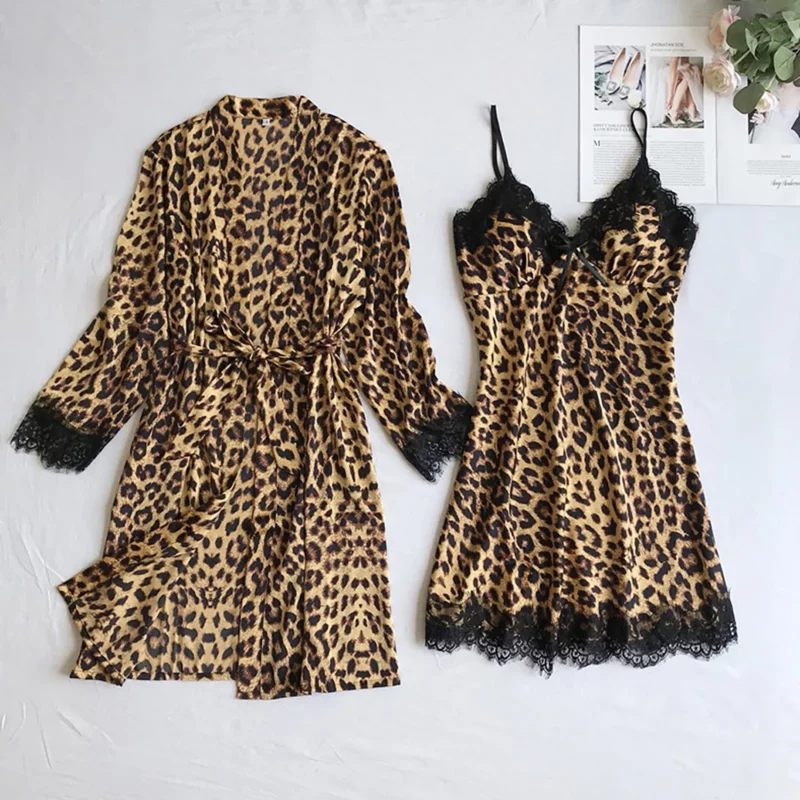Sexy Luipaard Bedrukt Intimi Draadloze Randloze Pyjama Kanten Nachtjurk Zijde Ondergoed Nachtkleding No Pad Lingerie Ropa De Mujer - Image 5