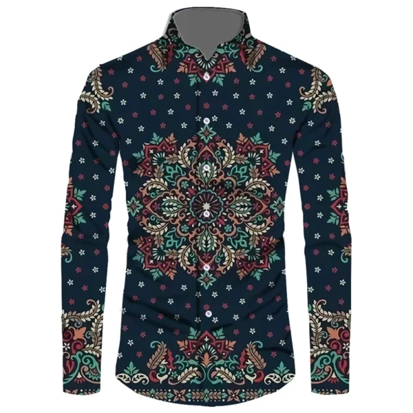 Vintage Africa Pattern 3D Printed Long Sleeve Button-down Shirts For Men Street Style Trendy Tops Hip Hop Men Clothing Shirt
