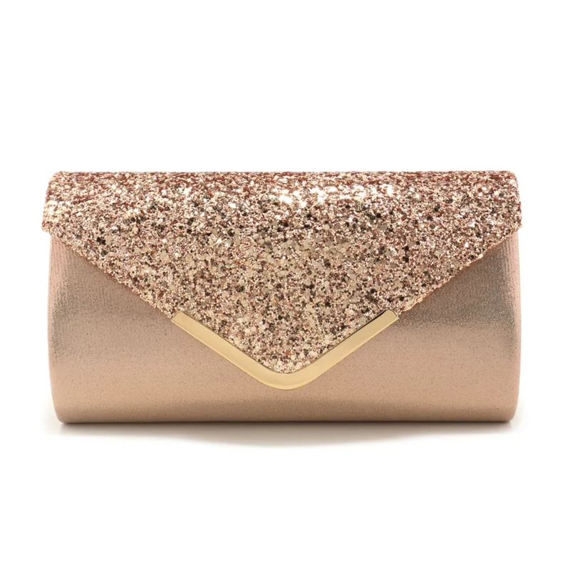Zilveren clutch bags V-ontwerp metalen ketting glitter lovertjes avondtassen met envelop feest bruiloft casual dame handtassen banket D - Image 5