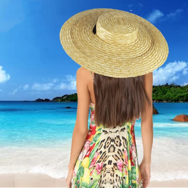 Brede rand strohoed voor dames lang lint dames strandhoed zomer zonnekleppet
