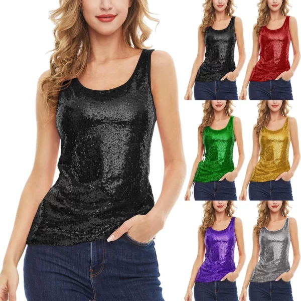 Dames Glanzend Lovertjes Tanktops Effen Nachtclub Danskostuums Sparkly Glitter Mouwloos Hemdjes Vest Feest Clubwear