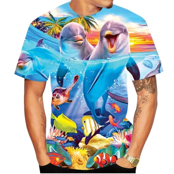 3D Gedrukt Dolfijnen T-shirt Voor Mannen Marine Animal Grafische T-shirts Mode Losse Unisex Korte Mouw Tops Straat Ronde Hals Tees