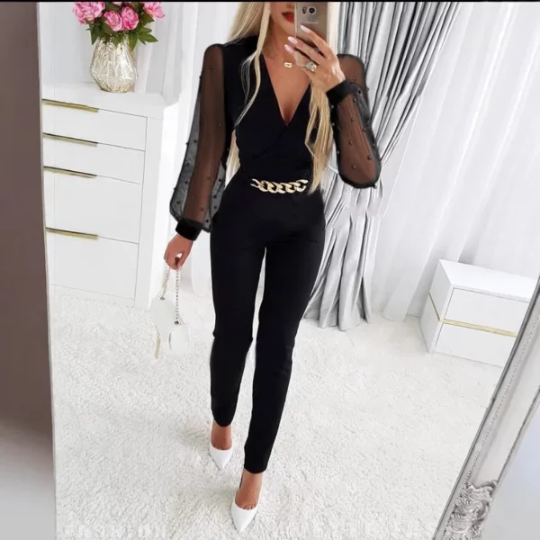 Dames Jumpsuit 2024 Lente V-hals Sexy Taille Cinching Jumpsuit Met Holle Bubble Mouwen Voor Dames Jumpsuit