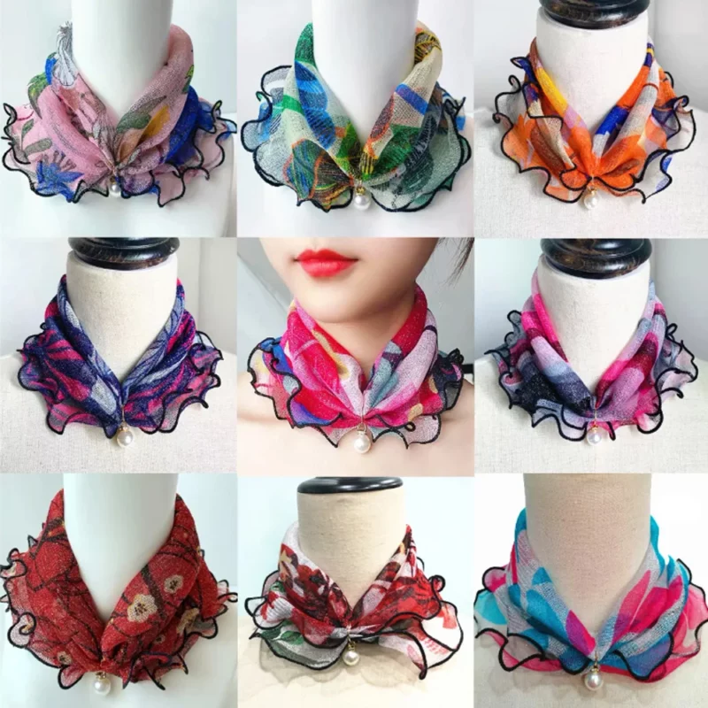 Nep parel hanger organza halskraag chiffon sjaals print glanzende verscheidenheid lus sjaal nieuwe bandana hoofdband kledingaccessoires