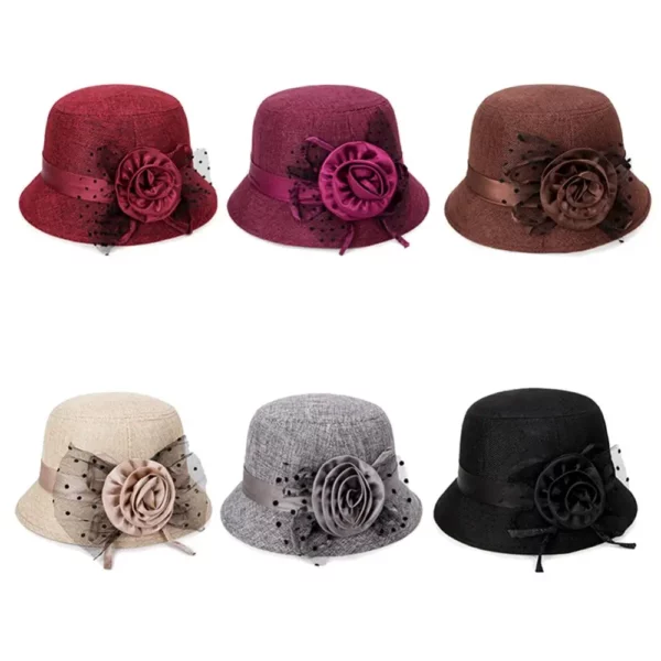 Hoed Dames Elegante Polka Dot Mesh Bloem Bowler Emmer Vintage Vrouwelijke Outdoor Zonneklep Bassin Cap Kerk Jazz Cap Bowler