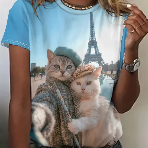 2025 Funny Animal Women's T-Shirts 3d Print Cute Cartoon Cat Casual Short Sleeve Tshirt Fashion Top O-Neck Female Clothing