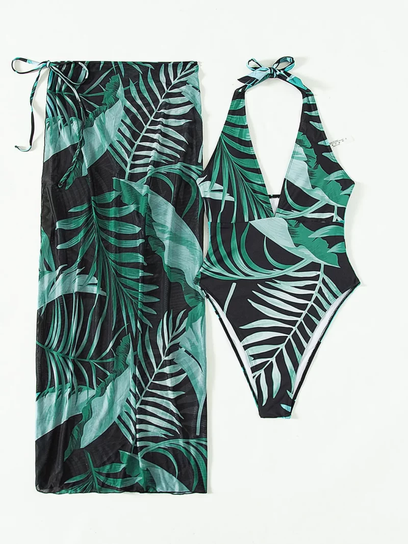 2025 Plant Print Halter Eendelig Badpak & Strandrok Sexy Badmode Vrouwen Badpak Vrouwelijke Zwemmen Zomer Strandkleding - Image 6