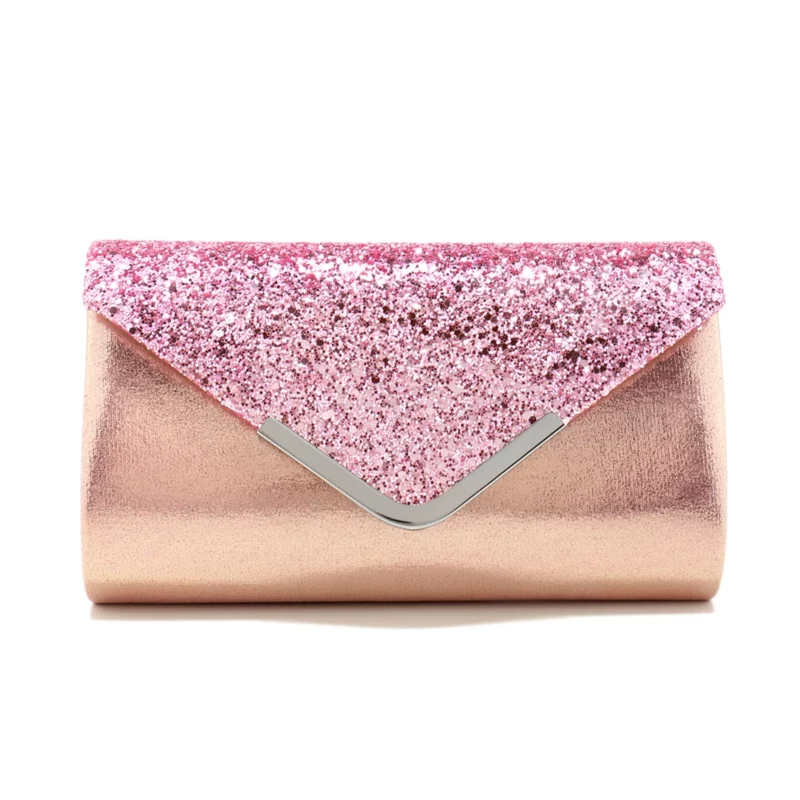 Zilveren clutch bags V-ontwerp metalen ketting glitter lovertjes avondtassen met envelop feest bruiloft casual dame handtassen banket D - Image 2