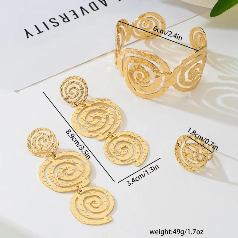 Overdreven Creatieve Metalen Spiraal Zonnebloem Open Ring Armband Set Voor Vrouwen Meisjes Party Gift Mode-sieraden AS021 - Image 4