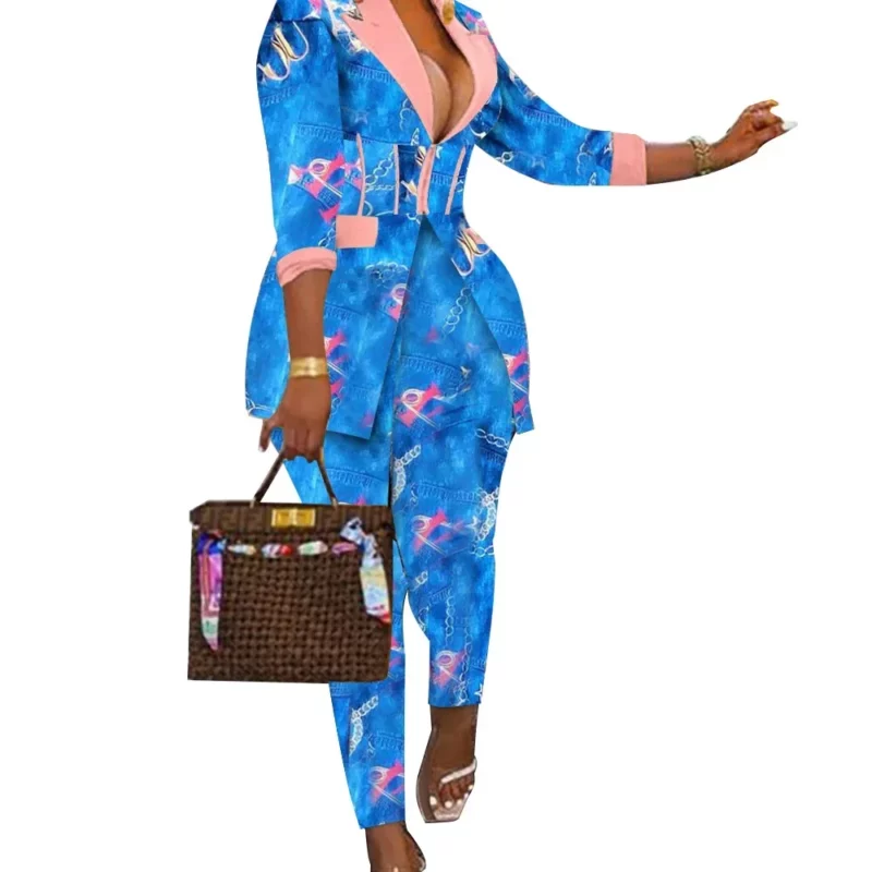 Sexy tweedelig pak voor dames blazer en broek set print lange mouwen jassen en broeken streetwear dames herfst winter - Image 2