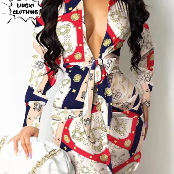 2023 Nieuwe Dames Professionele Stijl Office Wrap Heup Elegante Jurk Revers Taille Stropdas Lange Mouw Halflange Pullover Shirt Jurk