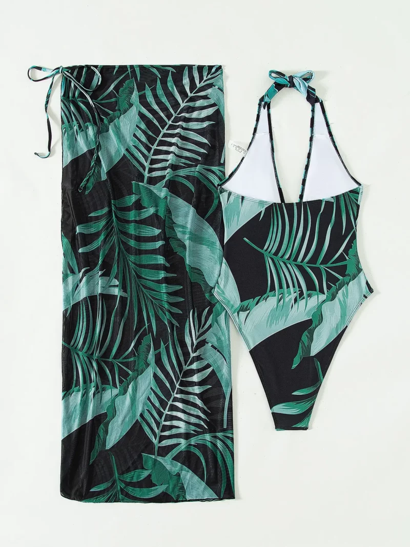 2025 Plant Print Halter Eendelig Badpak & Strandrok Sexy Badmode Vrouwen Badpak Vrouwelijke Zwemmen Zomer Strandkleding - Image 3