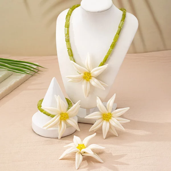4 STKS Axryl Kralen Witte Mode Grote Bloem Oorbellen voor Vrouwen Geweven Hars Overdreven Bloemen Hanger Ketting Armband Geschenken