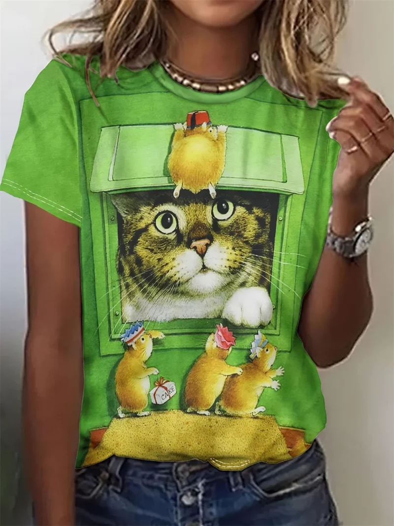 2025 Funny Animal Women's T-Shirts 3d Print Cute Cartoon Cat Casual Short Sleeve Tshirt Fashion Top O-Neck Female Clothing - Image 3