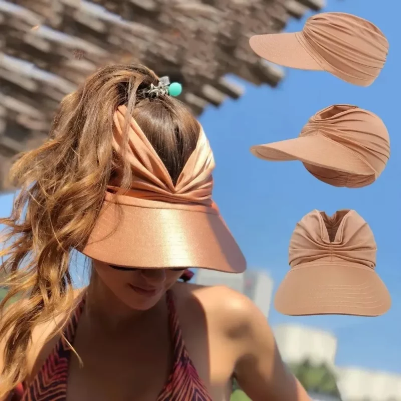 56-65 Size Cap Beach Sun Hat Women Big Head Spring Summer New Hollow Top Hat 50+ Sun Hat Girls High Elastic Outdoor Sports Hats - Image 2