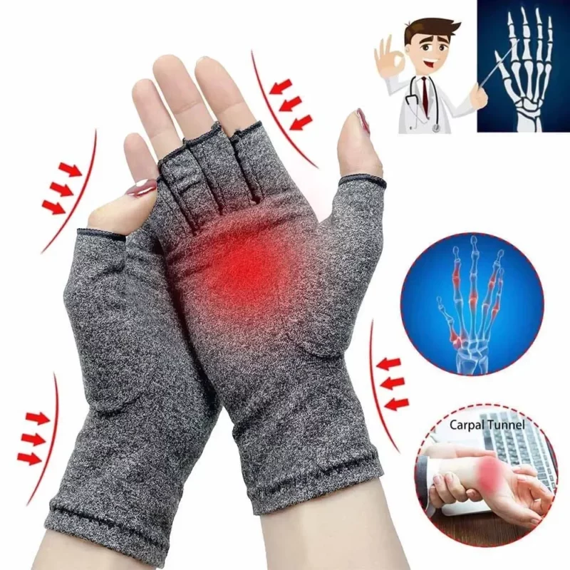 Compressie Artritis Handschoenen Polssteun Therapie Polsbandje Compressiehandschoenen met halve vingers Verlichting van gewrichtspijn Fietshandschoenen - Image 3