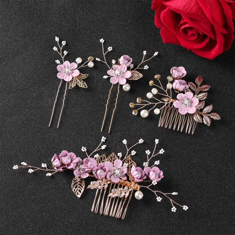 1Pcs Fashion Rode Bloem Haar Kam Bruidsmeisje Crystal Haar Clip Bridal Haarspeld Bruiloft Haar Sieraden Voor Vrouwen Party Haarband gift - Image 4