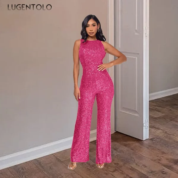 Sprankelende pailletten naadloze jumpsuit dames mouwloos feestdame hoge taille glad ingerichte glamoureuze overall jumpsuit voor dames