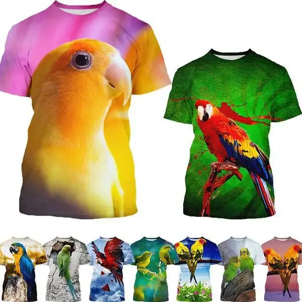 Papegaai 3D-geprint casual T-shirt met vogelbeelden Mode mannen, vrouwen en kinderen O-hals korte mouwen Harajuku straat dunne top