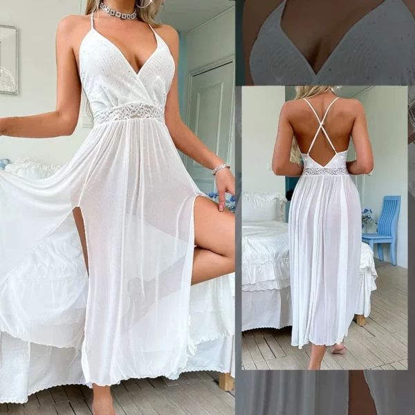 Vrouwen Solid Sexy Jarretel Lingerie Glamoureuze Lange Sheer Nachtjapon Fonkelende Mesh Slipdress Gepassioneerde Avonden Mesh Lingerie