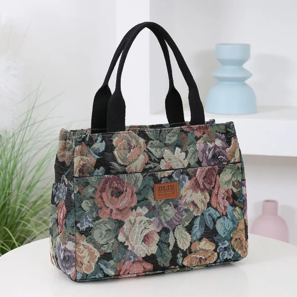 Dames draagtas met bloemenprint, zware stoffen tas, draagbaar voor werk, mode draagtas met hoge capaciteit voor alle gelegenheden
