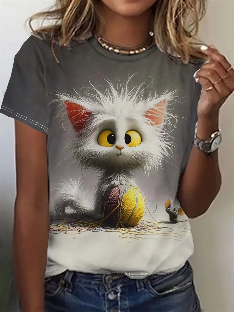 2025 Funny Animal Women's T-Shirts 3d Print Cute Cartoon Cat Casual Short Sleeve Tshirt Fashion Top O-Neck Female Clothing - Image 2