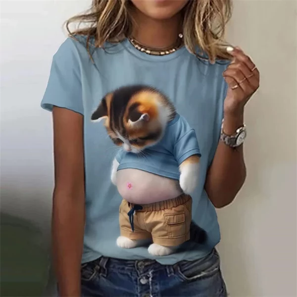 Grappige Dikke Kat 3d Bedrukte T-Shirts Voor Dames Meisjes Schattige Dierenprint T-Shirts Tops Vrouwelijke Casual Streetwear Y 2K Harajuku Kleding