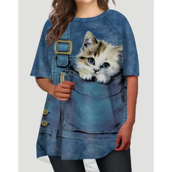 Mode T-shirts Voor Vrouwen Oversized Tops 3d Print Kat Grafische Losse Streetwear O-hals Kleding Korte Mouwen Dames Shirts Tees